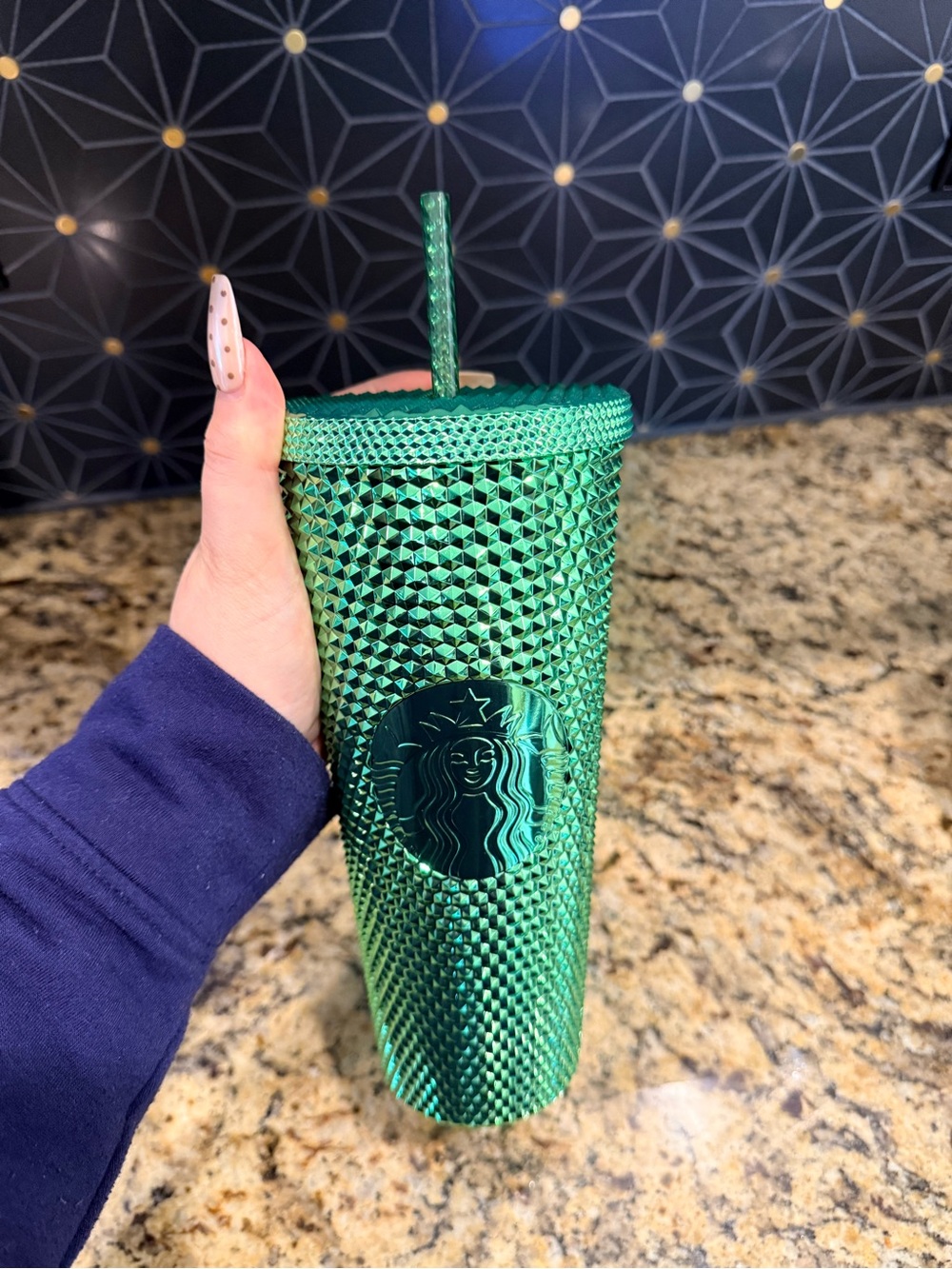 Starbucks Metallic Holiday Green Studded Cold Cup Tumbler with Straw